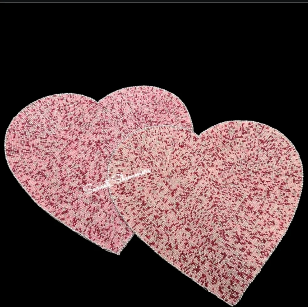 4pc Issac Mizrahi Valentines Day Hearts Shimmer Beaded Placemats Charger SET New